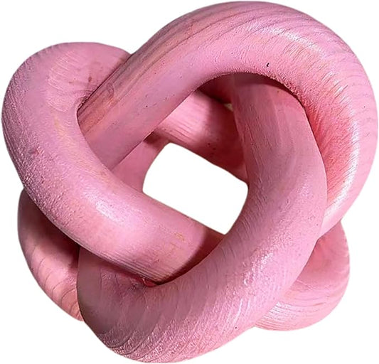 Wood Knot Decor -Coffee Table Decor Shelf Decor Table Books Hand Carved Home Decoration Boho Country Rustic Modern Shabby Chic Style Decor 3 Link Wooden Knot Chain Link Decor (Pink)