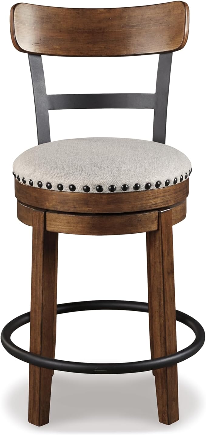 Signature Design by Ashley Valebeck Rustic Farmhouse 24.5” Counter Height Swivel Bar Stool, Brown