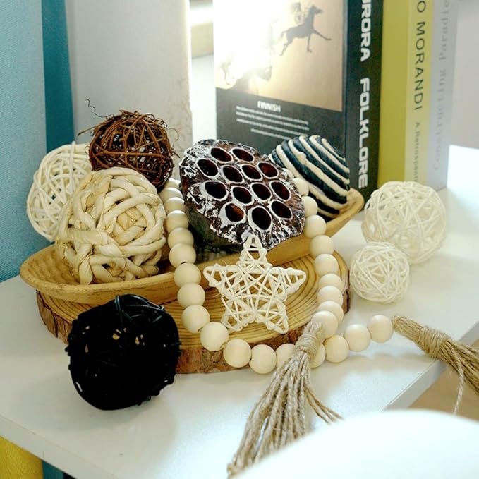 Qingbei Rina Black Decorative Balls for Bowls,Assorted Vase Filler for Centerpieces,Wicker Rattan Balls Decorative Orbs Woven Spheres, Bowl Fillers for Home Decor Wedding