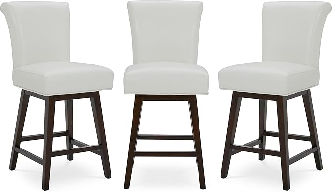 CHITA 26 Inch Counter Height Swivel Bar Stools Set of 3, FSC Certified Modern Upholstered Faux Leather Swivel Barstool Chair with Back, White