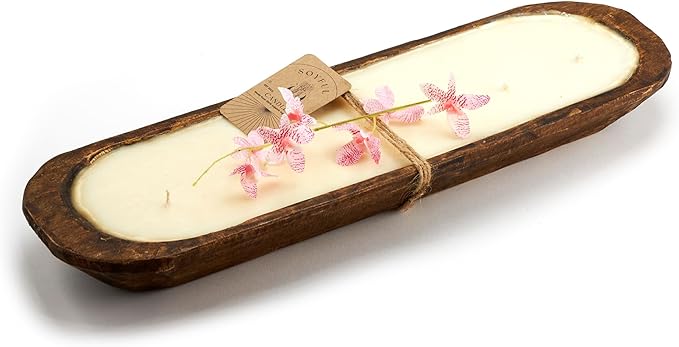 Dough Bowl Candle Co. Sea Salt and Orchid Soy Candle - 6 Wick Rustic Farmhouse Coffee Table Decor, Odor Eliminator in Wooden Bowls, 32 Oz Wooden Dough Bowl Candle, All-Natural Gifts for Women and Men