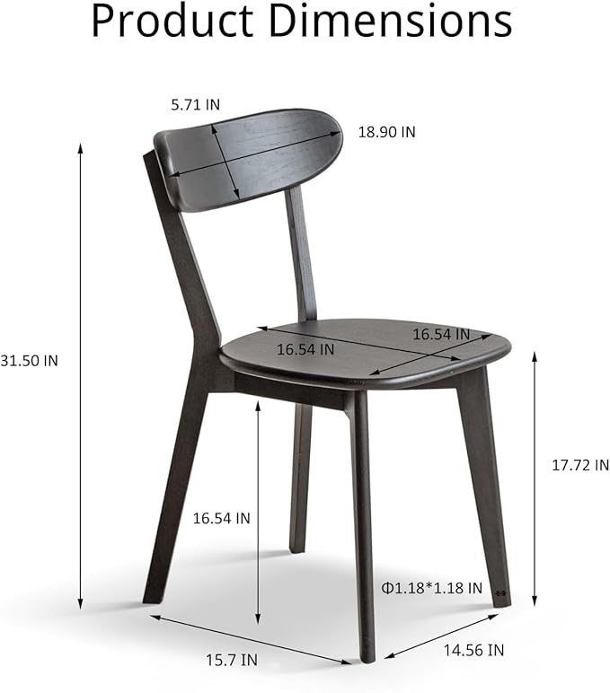 100% Solid Oak Wood Dining Room Chairs - Practical Kitchen Chairs - Wood Chair for Dining Room, Kitchen (2, Black)