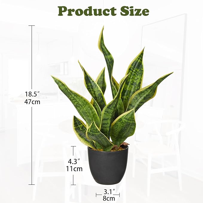 Artificial Snake Plant 11 Inch Small Potted Good Luck Plant Fake Snake Plants Faux Mother In Law Tongue Sansevieria Plant - Fake Laurentii for Indoor Outdoortall Fake Tropical Plant Home Office Decor
