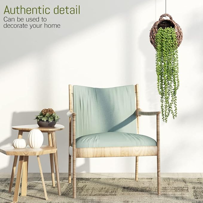 6 Pcs Artificial Succulents Hanging Plants, Fake String of Pearls Greenery Plants, Decoration for Wall, Home, Backdrop, Garden, Indoor and Outdoor