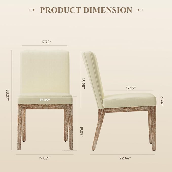 Wooden Dining Chairs Set of 2, Modern Fabric Upholstered Dining Room Chair, Kitchen Side Chairs, Farmhouse Dinner Chair with High Back for Kitchen, Beige