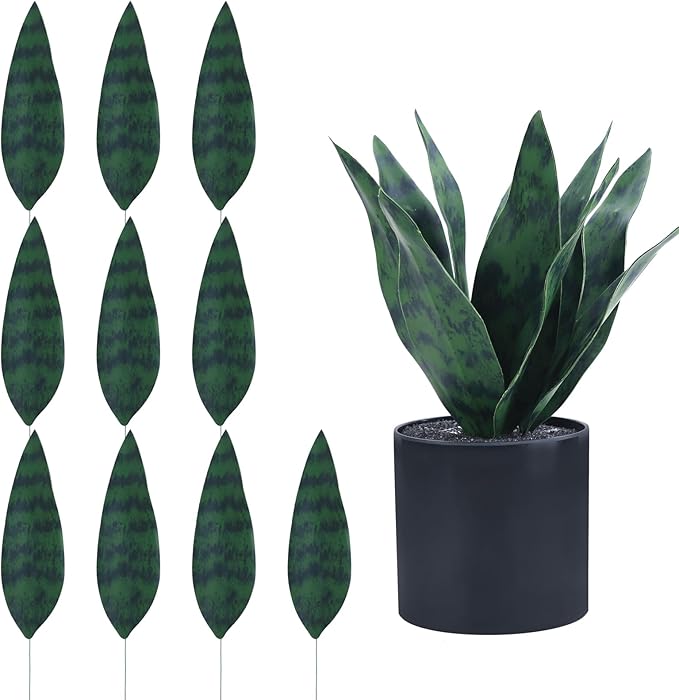 summer flower 9inch 10pcs Fake Snake Plants Leaves Set Artificial Small Sansevieria Leaves Faux Snake Plant Stems for Home Office Indoor Room Decor Desk DIY Outdoor Front Porch DIY Decorations