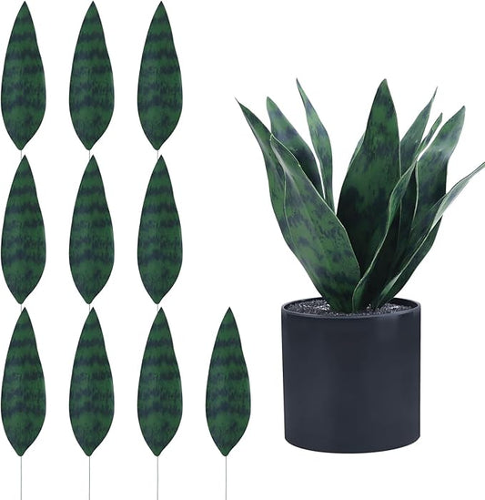 summer flower 9inch 10pcs Fake Snake Plants Leaves Set Artificial Small Sansevieria Leaves Faux Snake Plant Stems for Home Office Indoor Room Decor Desk DIY Outdoor Front Porch DIY Decorations