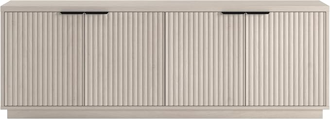 Henn&Hart TV Stand for TVs up to 78'' with 2 Storage Cabinets and Adjustable Shelves for Living Room, Family Room, or Office, Alder White