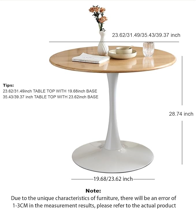 23.62" Mid-Century Round Dining Table, Small Dining Table, Side Table for 2 People, Small Round Dining Room Table with Sturdy Trumpet Base, Circle Kitchen Table for Dining Room, Kitchen, Living Room