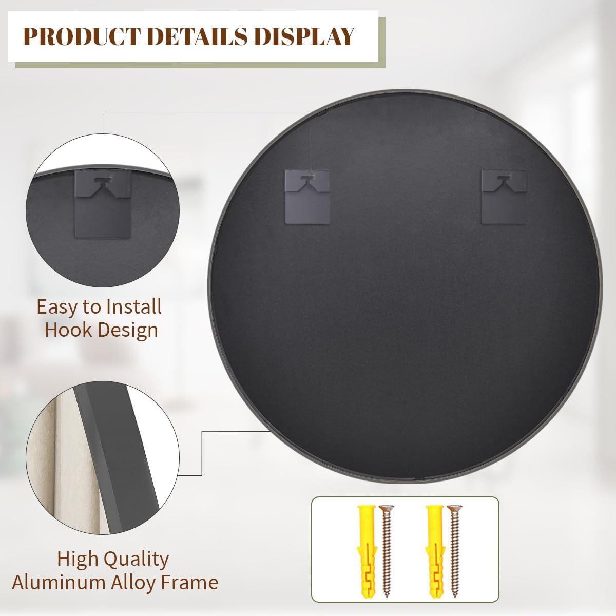 BEAUTYPEAK Circle Mirror Black 36 Inch Wall Mounted Round Mirror with Brushed Metal Frame for Bathroom, Vanity, Living Room, Bedroom, Entryway Wall Decor (Black, 36 Inches)