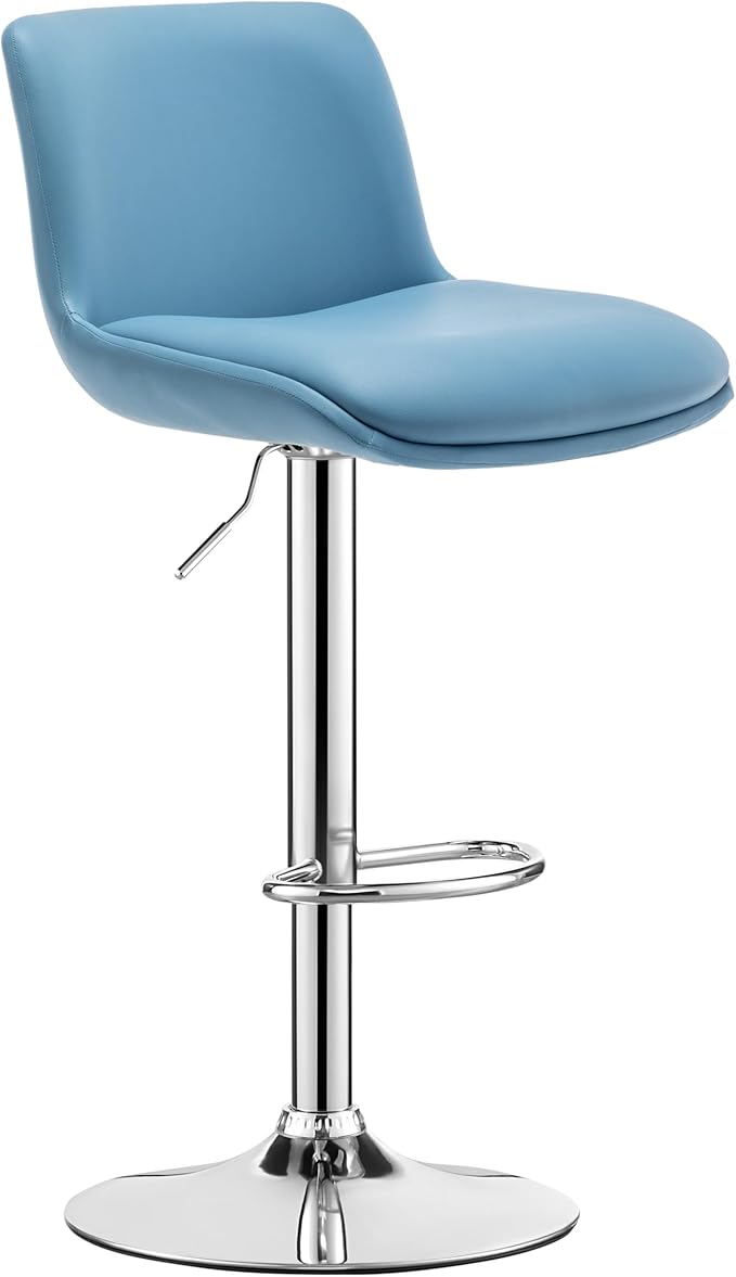 MINCETA Bar Stools,Modern Upholstered Swivel Stool with Back for Bar and Counter-Height, Adjustable Height 24" to 34",1 Piece,PU in Blue