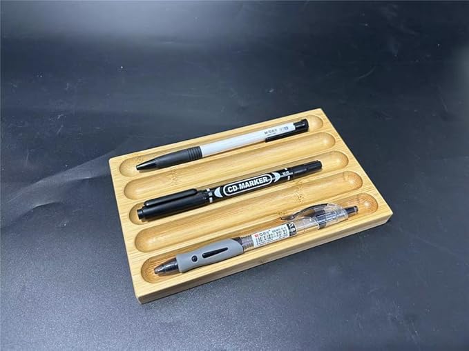 Pen holder Organizer of Office desks,Walnut Desk Pen Stand,Wave Pen Tray Accessory,Teacher Gifts,Suitable for School,Home,Desktop Art Accessories (Log, 5 Grid)