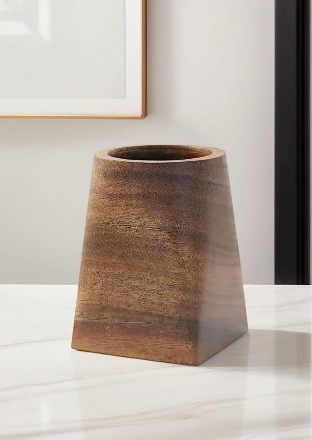 Wood Pen Holder For Desk, Pencil Cup Whole Piece Black Walnut Wooden Organizer Caddy Stand