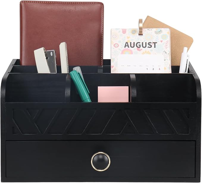 Desk Organizer with Drawer Mail Organizer Countertop Wood Desk Drawer Tabletop Storage Organization Pen Holder Letter Sorter Makeup Organizer for Home Office School