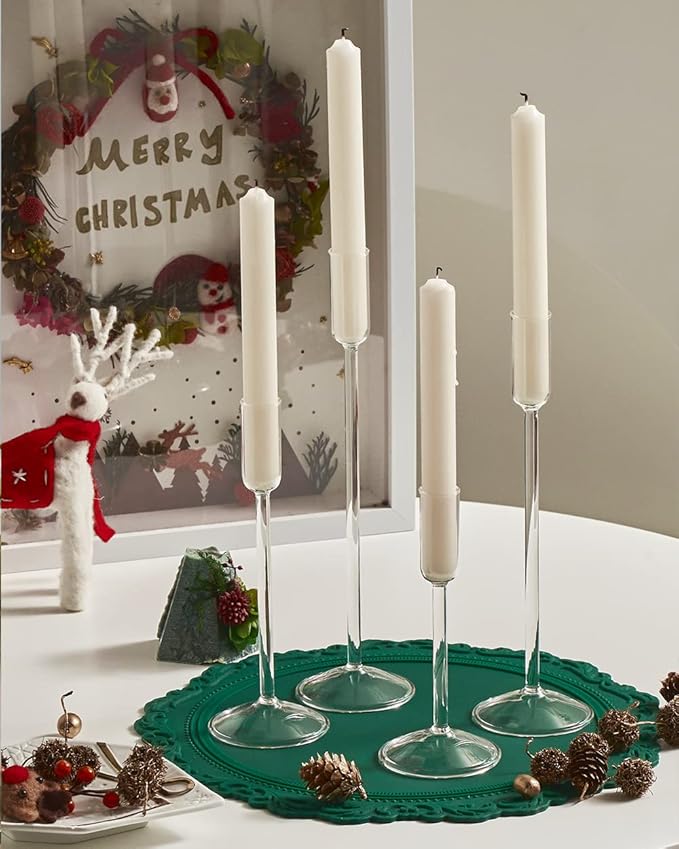 Candle Holder, Glass Taper Candle Tall Candlestick Holder, 4 Different Heights, for Table Centerpiece, Wedding, Party, Clear, 8pcs