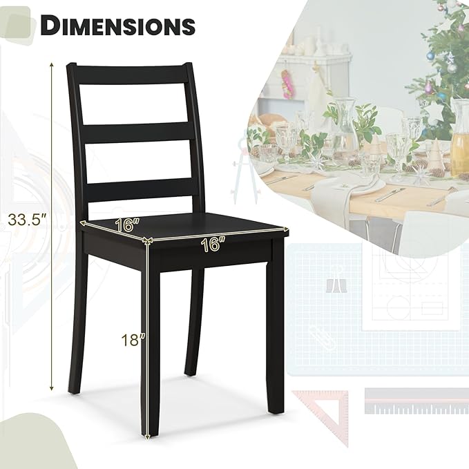 NAFORT Wood Dining Chairs Set of 4 Walnut, Armless Kitchen Chairs with Solid Rubber Wood Legs, Non-Slip Foot Pads, Max Load 400 Lbs, Farmhouse Seat High Ladder Back Dining Room Chairs