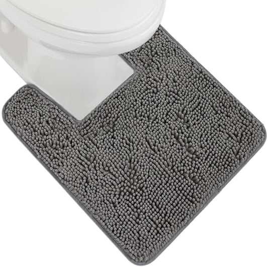 GORILLA GRIP Plush Absorbent Shaggy Chenille Bath Rug Mat for Square Toilet Base with Rubber Backing, Machine Washable Rugs, Soft Microfiber Contour Mats for Toilets, Bathroom Decor, Grey