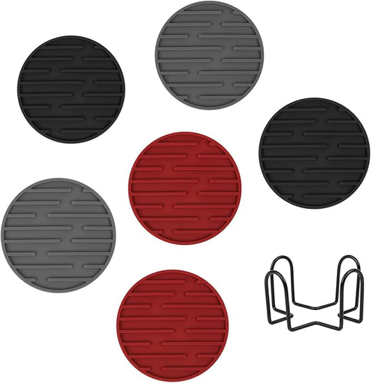 Silicone Coasters for Drinks Coaster Set of 6 pcs Cup Coasters with Holder for Coffee Table for Home Decor for Kinds of Cups Cute Tabletop Protection Suitable Gift for Friend Rubber Drink Coaster Set