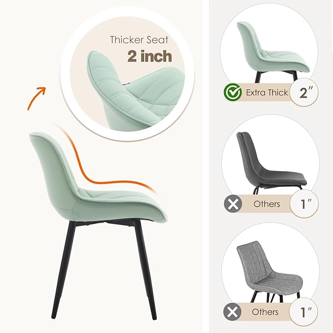 YOUNUOKE Dining Chairs Set of 2 Mid Century Modern Kitchen Chair Comfortable Upholstered Faux Leather Dinner Chairs for Kitchen Dining Room, Mint