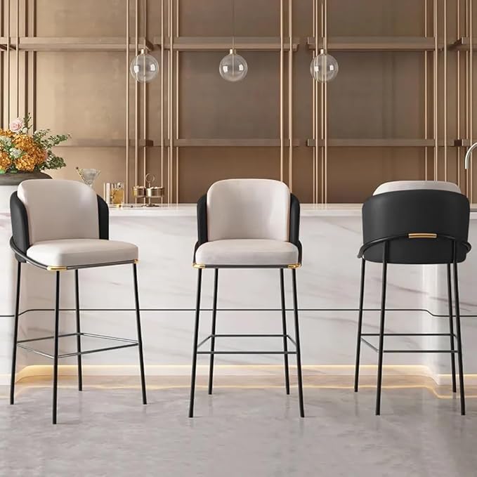 homary Barstools Modern PU Leather Bar Stools with Back and Footrest Waterproof Upholstered Breakfast Chairs for Kitchen Island or Counter (Black,1 Chair, 41.3" H)