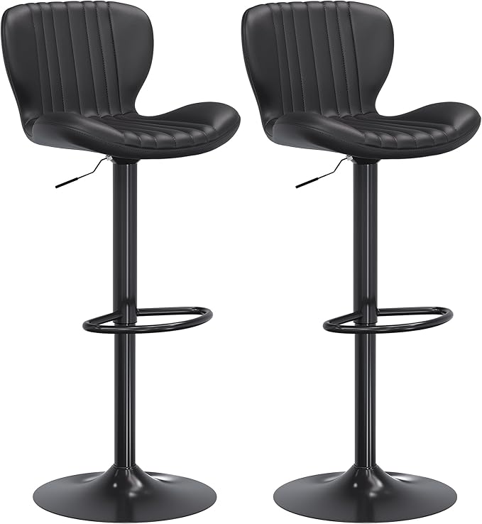 SUNLEI Adjustable Height Bar Stool, Swivel Bar Stools Set, Barstools Counter Height, bar stools Adjustable for Kitchen Counter, Island, Dining Room Black, Set of 2