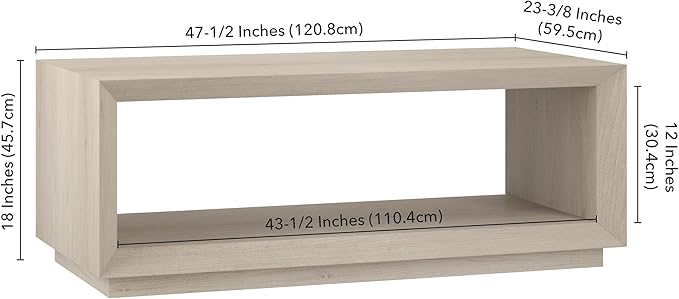 Henn&Hart 48" Rectangular Coffee Table with Open Storage Shelf for Living Room, Family Room, or Office, Alder White