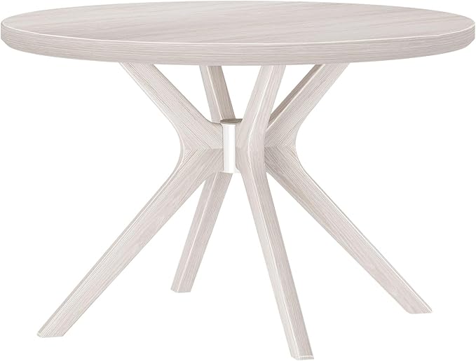 Plank+Beam Verso Round Dining Table, 47 Inch Solid Wood Kitchen & Dining Room Table, Minimalist Table for Dining Room, Kitchen Dinner Table, Coastal White