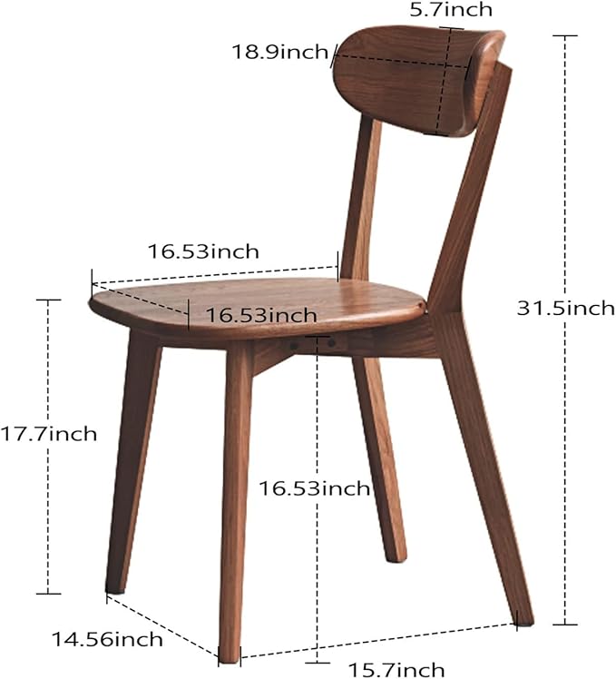 100% Solid Oak Wood Dining Chairs Set of 4 - Practical Kitchen Chairs - Wood Dining Chair for Dining Room, Kitchen (Walnut)
