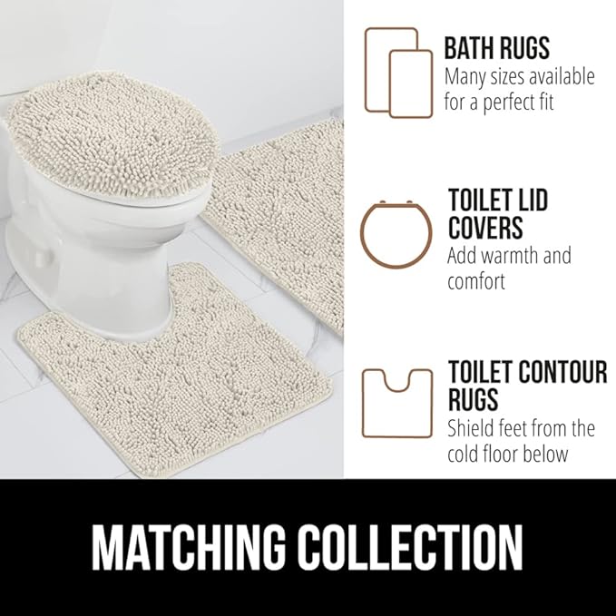 GORILLA GRIP Bath Rug Mat 48x24, Soft Absorbent Chenille, Quick Dry Microfiber Mats, Rubber Backing Washable Shower Floor Rugs, Bathmat Runner, US Designed Bathroom Home Decor Accessories Ivory Cream