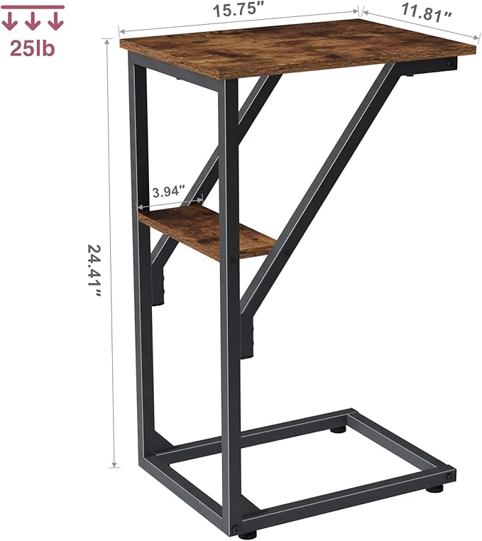 C-Shaped End Table, Small Couch Side Table, Sofa TV Tray Table for Living Room, Bedroom, Bedside ET-D-BR1