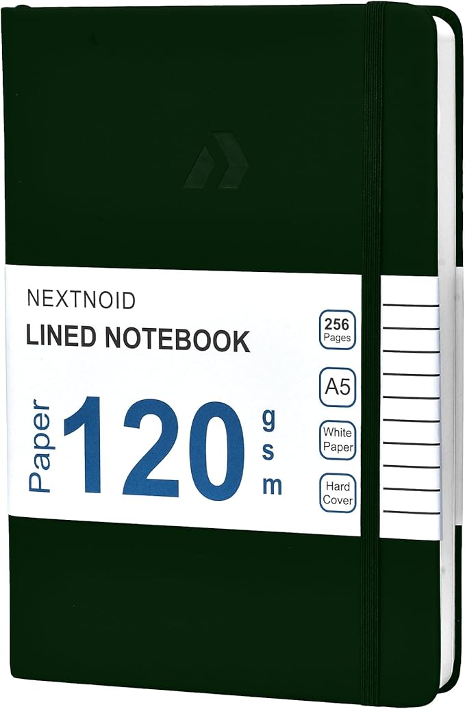 Nextnoid Hardcover Lined Journal Notebook - 120 GSM Thick Paper, Medium A5-256 Pages - Perfect For Writing, Journaling and Note-Taking (Green, Ruled)