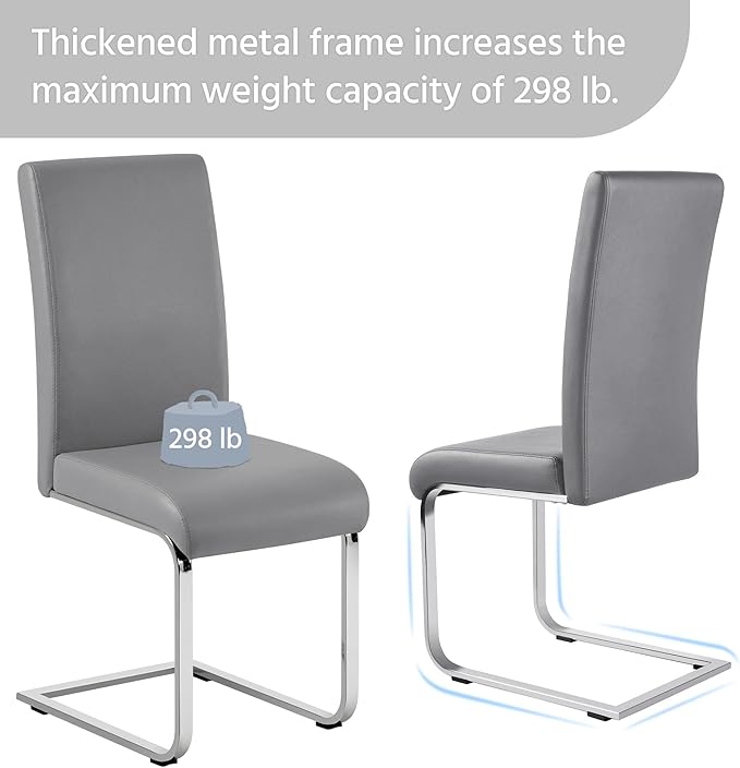 Yaheetech Dining Chairs Set of 6 Modern Faux Leather Upholstered Dining Room Chairs with High Back and Metal Chrome Legs for Kitchen/Living Room/Restaurant, Light Gray