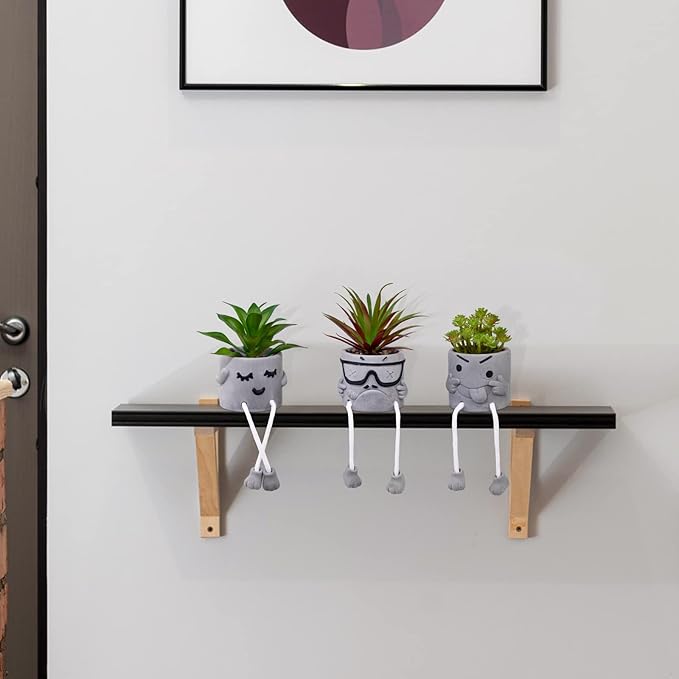 Set of 3 Artificial Succulents Potted Plants Faux Succulents Desk Decoration Fake Mini Plants in Grey Pots Faux Plants Kitchen Shelf Desk Decor Small Bathroom Decor for Shelves