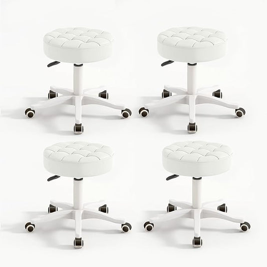Small Chair Round Rolling Stool with Wheels PU Leather Height Adjustable Swivel Drafting Work SPA Salon Stools Home Office Chair,4 Pack