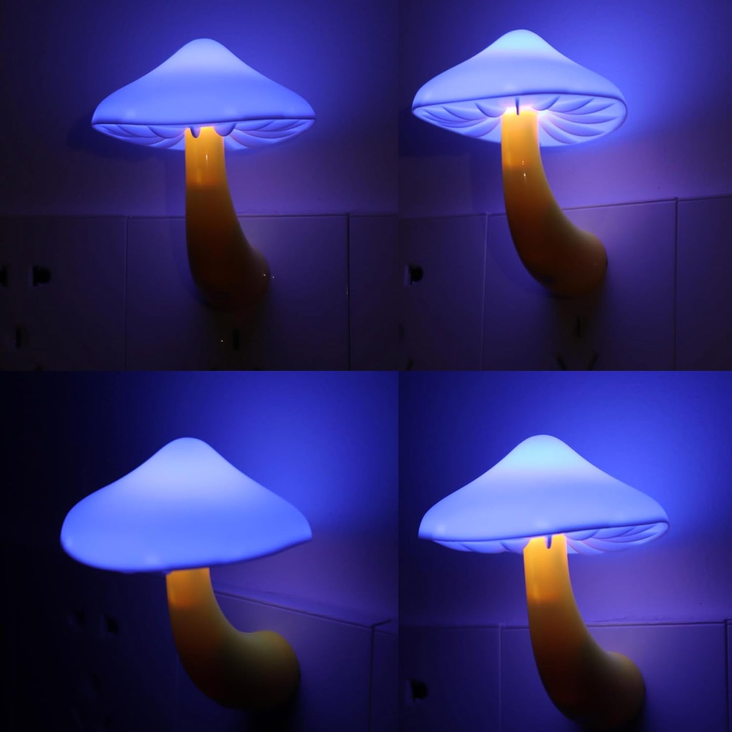 AUSAYE 4 Pack Plug in Night Light, Mushroom Light LED Nightlights for Kids, Adults, Bedroom, Bathroom,Hallway, Stairs, Kitchen Blue