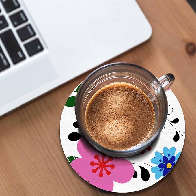 Colorful Flowers Coasters for Drinks Office Coffee Table Beautiful Cartoon Spring Botanical Floral Bloom Living Room Decor Set of 2 for Cold Drinks Wine Mugs and Cups 4 Inch