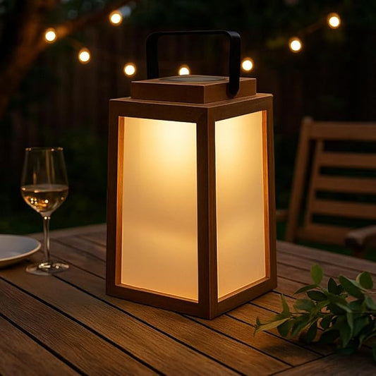 ALOADECOR H11 Farmhouse LED Solar Lantern with Wood Farm and Frosted Glass Panl Ourdoor Garden Decorative Hanging Lanterns for Outside Camping