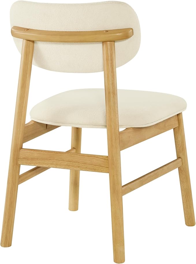 CHITA Upholstered Dining Chairs Set of 2, Mid Century Modern Kitchen & Dining Room Chairs, Solid Wood Frame in Oak, Chenille Fabric in Cream (White)