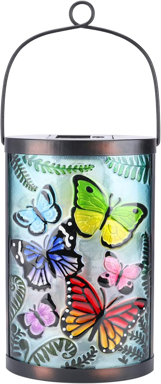 Afirst Hanging Solar Lantern - Decorative Outdoor Glass Solar Butterfly Lights Waterproof Led Tabletop Lamp for Garden Yard Patio Decor