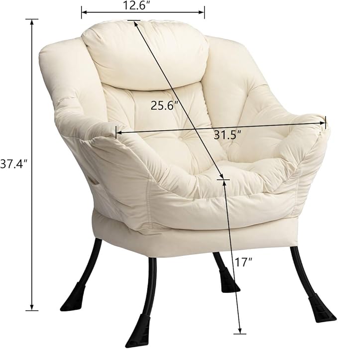 HollyHOME Modern Fabric Large Lazy Chair, Accent Oversized Comfy Reading Chair, Thick Padded Cozy Lounge Chair with Armrest, Steel Frame Leisure Sofa Chair for Living Room, Bedroom, Dorm, Beige