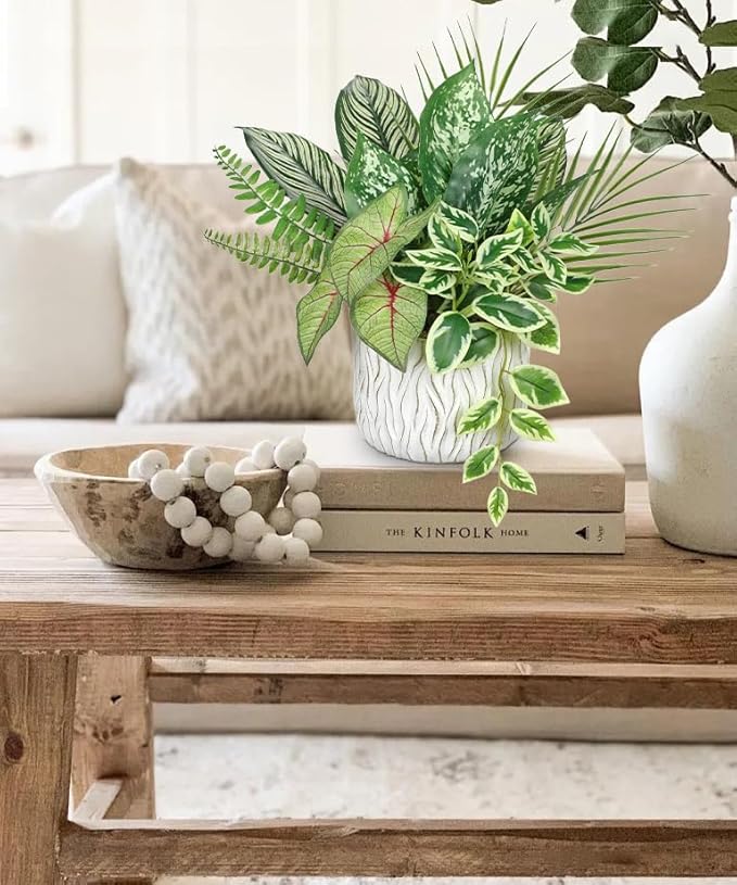 Fake Plants 12.9" Artificial Potted Plant Assorted Faux Plants in Pot Silk Plants Artificial Plants Indoor for Home Living Room Bedroom Bathroom Office Desk Table Centerpieces Shelf Greenery Decor