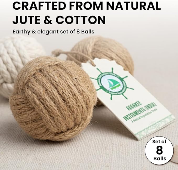 Nautical Rope Balls Decorative – 2 Inch – Set of 8 – Handmade from Jute and Cotton – for Farmhouse Bowl Fillers, Rustic Home Accents, or Table Decor – Perfect for Coastal Styling