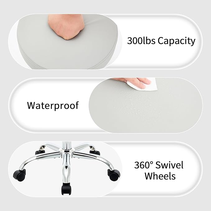 Drafting Stool, Adjustable Office Chair 19.5"-26.6", Gray Work Stools with Wheels (Gray)