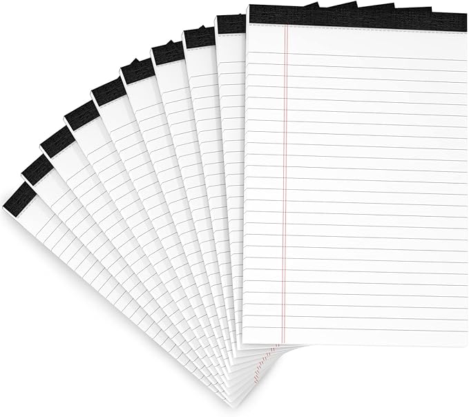 10 Pack Legal Pads Writing Pad 5x8 Inch Lined Writing Note Pads Grocery List Notepad Narrow Ruled Writing Pads 5x8 White Small Legal Pad 30 Sheets To Do Notepad 80GSM Paper for School, College, Office