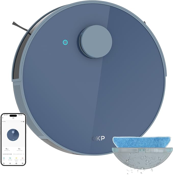 OKP Life Robot Vacuum and Mop Combo, LiDAR Navigation, 4000Pa Suction, No-Go Zone, 200Mins Runtime, Smart Mapping Robotic Vacuum, Wi-Fi/App/Alexa Control, Ideal for Pet Hair, Hard Floor and Carpet