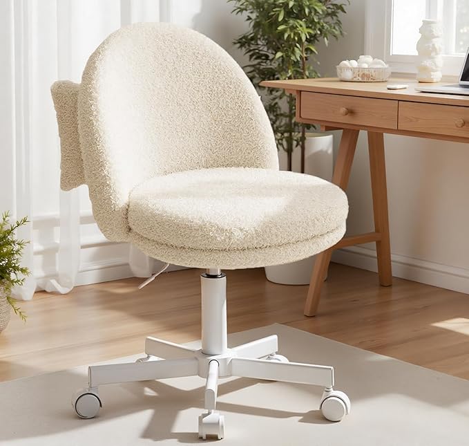 COMHOMA Vanity Chair with Teddy Velvet, Small Tall Armless Chair with Back, Cute Candy Chair for Girls Gift Living Room/Makeup Room/Bedroom/Kitchen (Height Use: Adjustable from Desk to Bar Height)