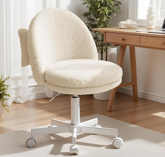 COMHOMA Vanity Chair with Teddy Velvet, Small Tall Armless Chair with Back, Cute Candy Chair for Girls Gift Living Room/Makeup Room/Bedroom/Kitchen (Height Use: Adjustable from Desk to Bar Height)