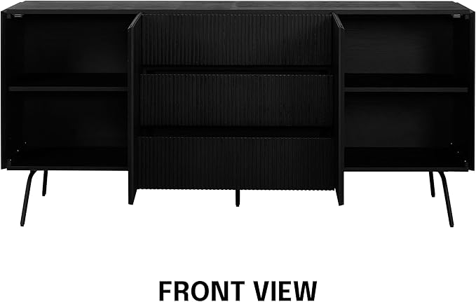 NTC Veil Sideboard with 2 Doors and 3 Drawers, Buffet Cabinet with Vertical Groove Design and Metal Legs, Storage Cabinet for Living Room, and Entryway, Effortless Assembly - Burnt Black