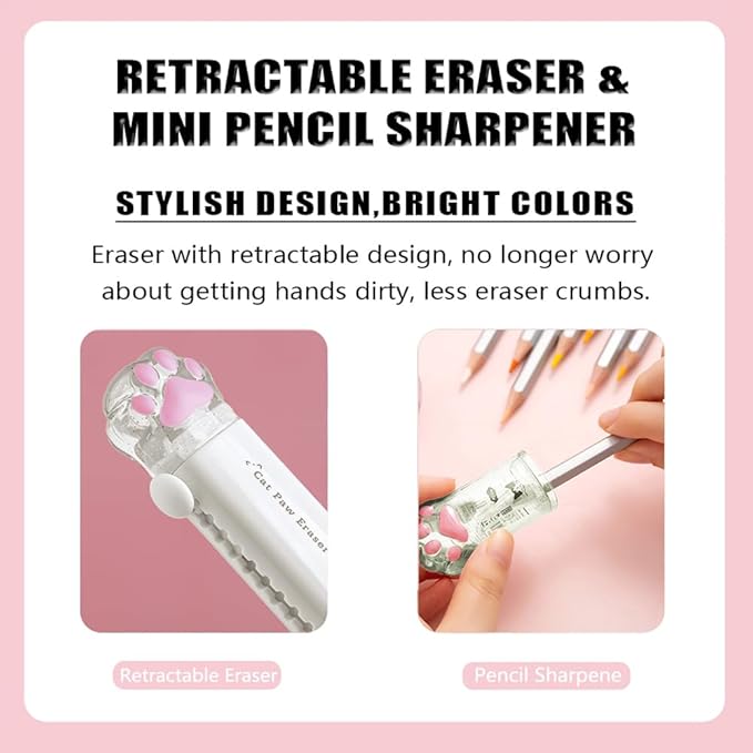 Cute School Supplies, Cute Stationary,Birthday Party Favors Set,Including Pencil Sharpener,Eraser, Correction Tape, Ruler, Mini Scissors,Utility Knife, for Cute School Supplies