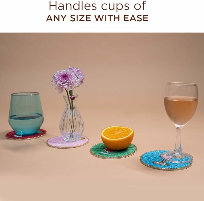 Folkulture Boho Coasters for Drinks or Coffee Table | 4" Cute Cocktails Coasters Set of 4 for Farmhouse Decor | Square Decorative Coaster Set for Table Decorations